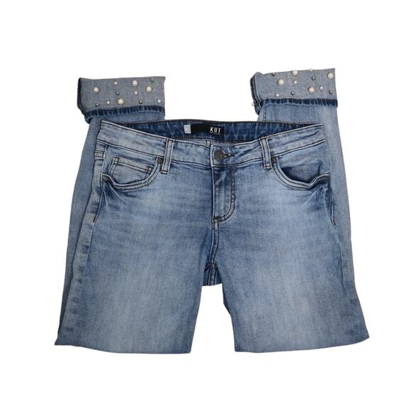 Kut from the Kloth Womens 6 Catherine Boyfriend Pearl Bead Embellished Crop Jean - Picture 4 of 11